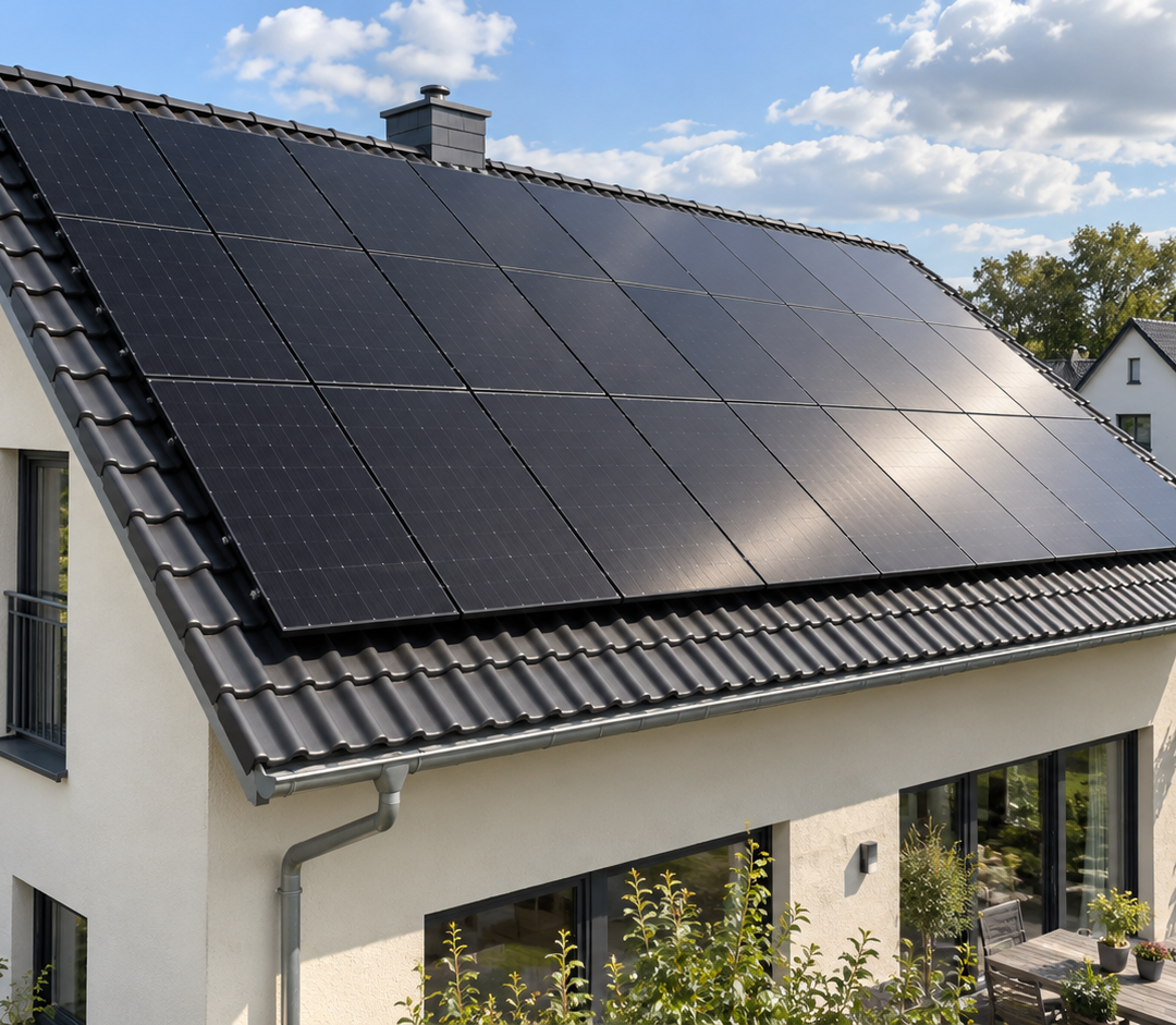 Photovoltaikanlage auf modernem Einfamilienhaus
